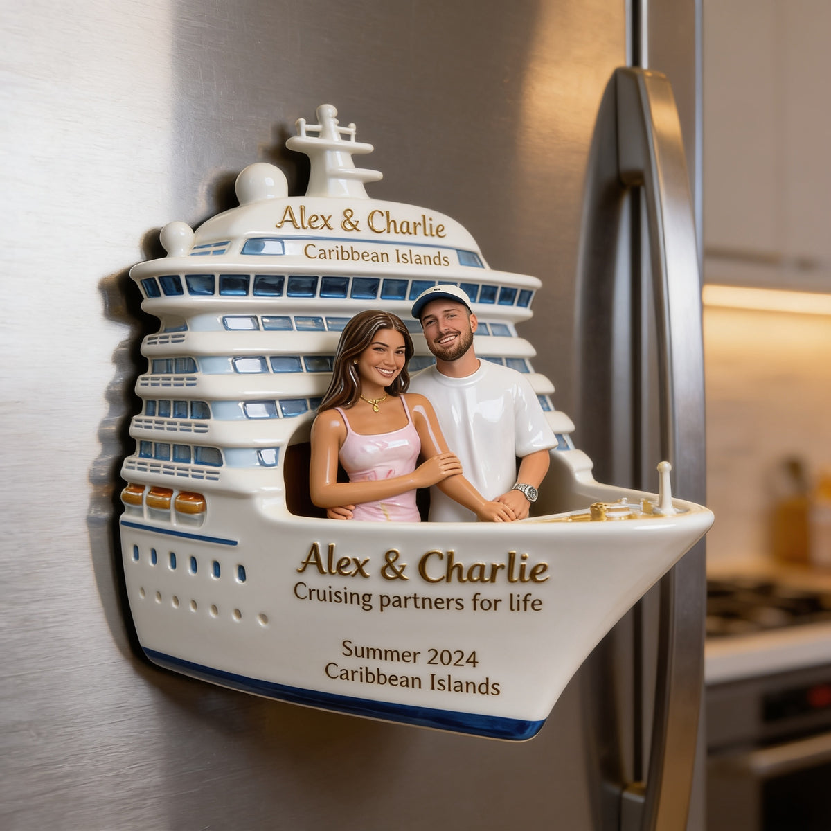 Personalized Latino Couple Cruise Fridge Magnet Travel Keepsake Gift