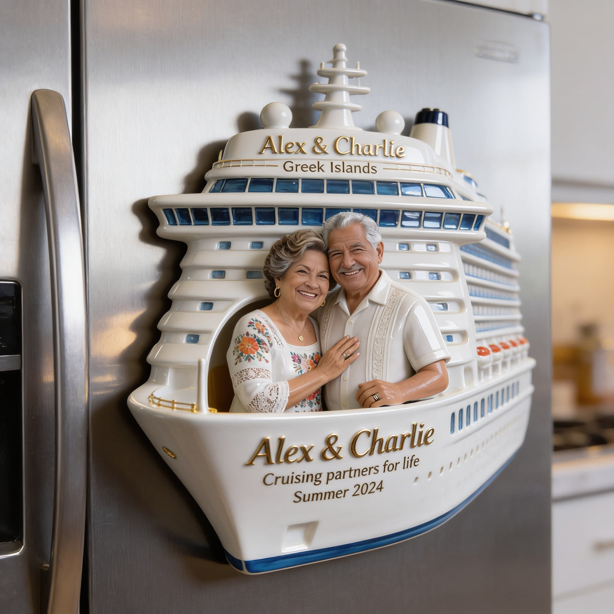Personalized Older Latino Couple Cruise Fridge Magnet Travel Keepsake Gift