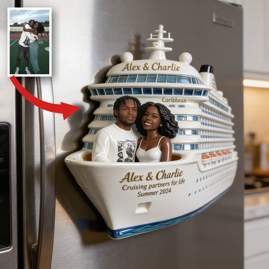 Personalized Black Couple Cruise Memory Fridge Magnet Keepsake Gift