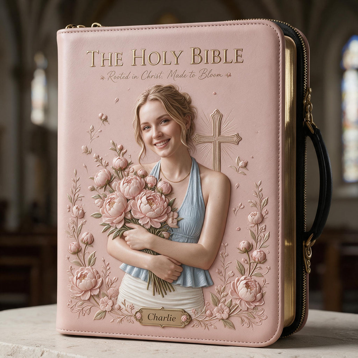 Personalized Woman Christian Leather Bible Cover Bag Faith Gift For Her