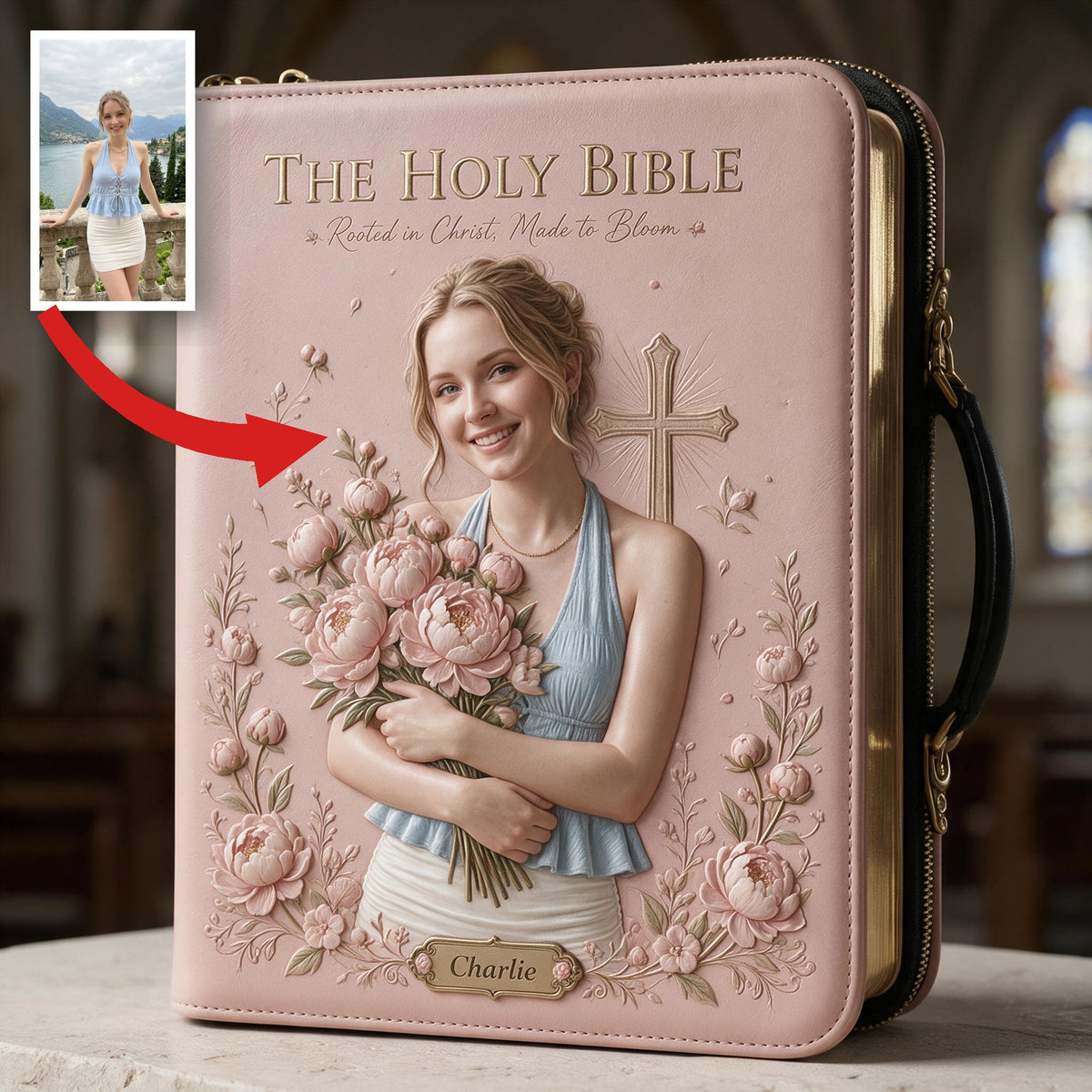 Personalized Woman Christian Leather Bible Cover Bag Faith Gift For Her