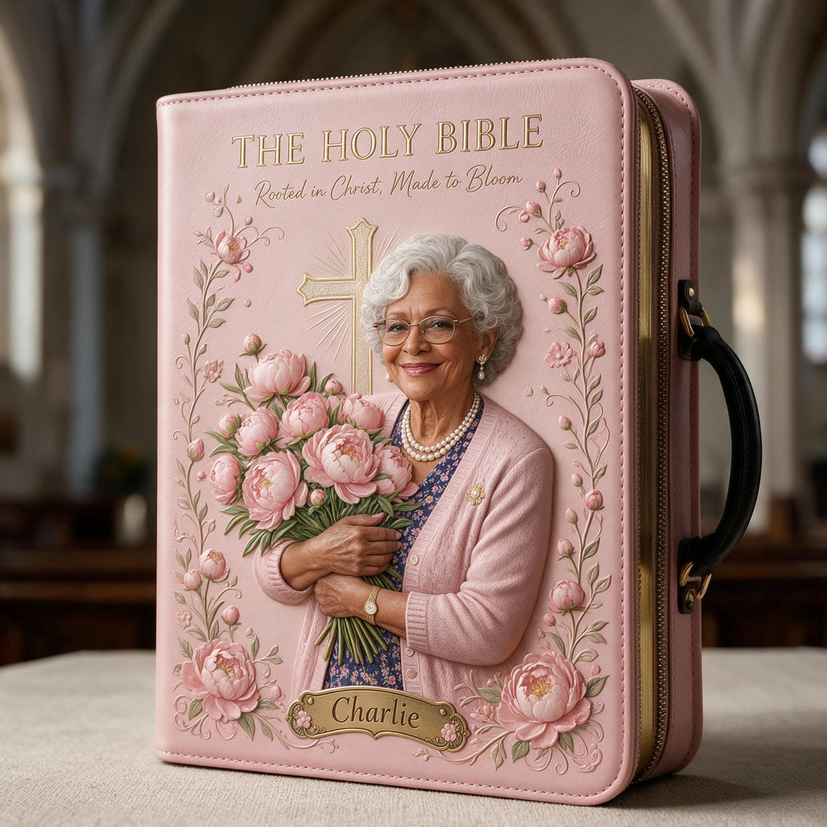 Personalized Older Black Woman Christian Leather Bible Cover Bag | Mom Grandma Gift