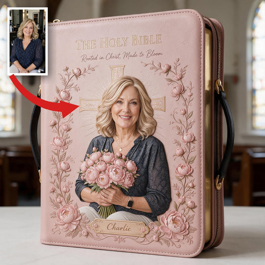 Personalized Middle-Aged Woman Christian Leather Bible Cover Bag, Gift for Mom Grandma Wife