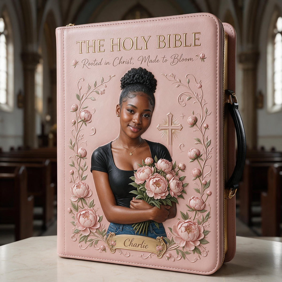 Personalized Black Woman Christian Leather Bible Cover Bag Faith Gift
