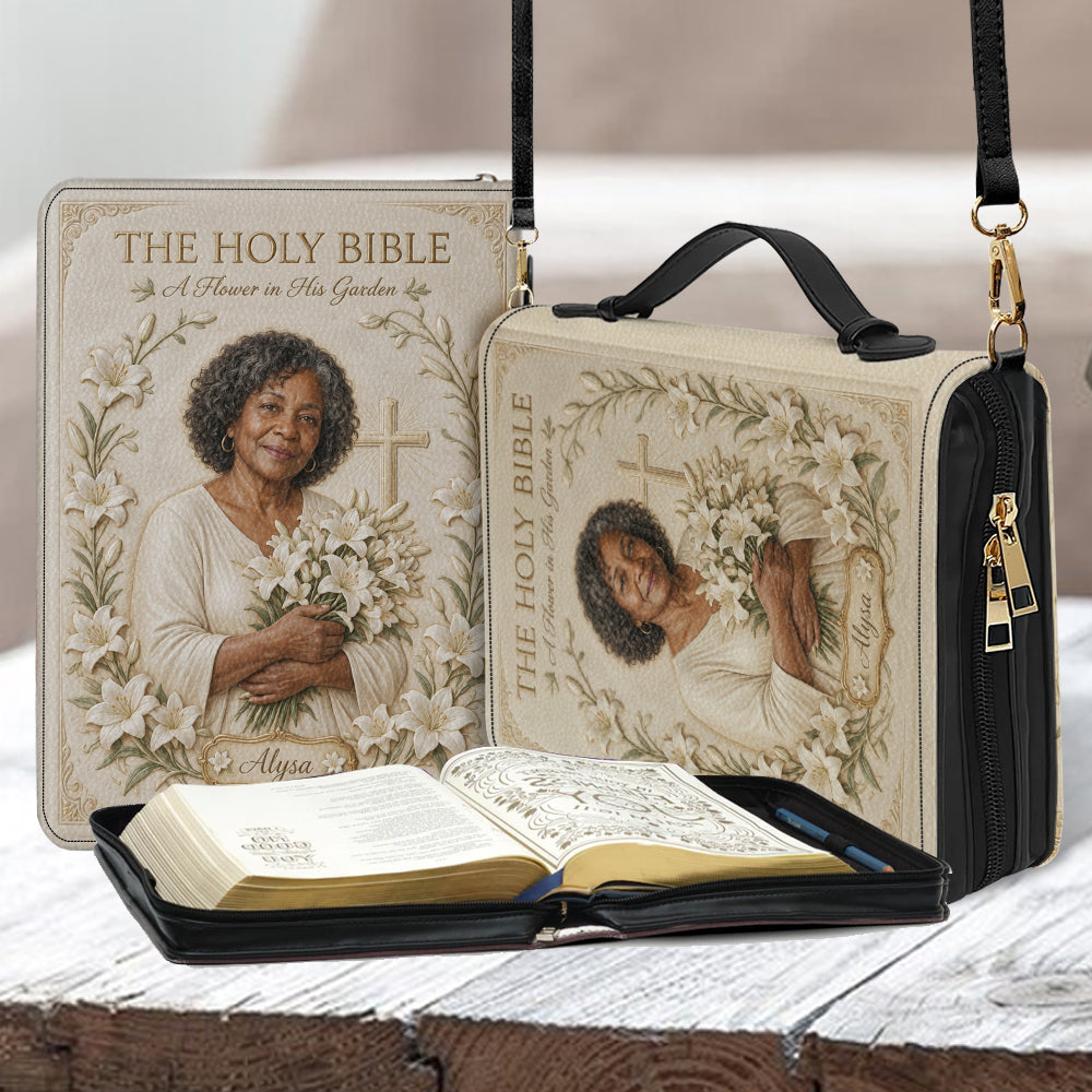 Personalized Older Black Woman Christian Leather Bible Cover Bag | Mom Grandma Gift