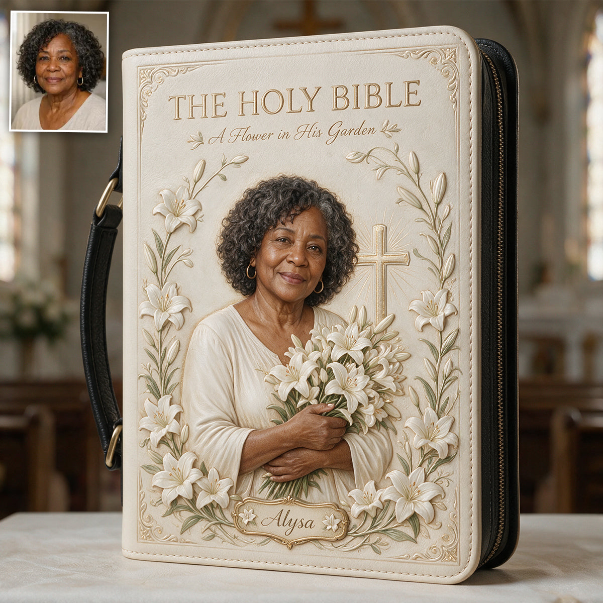 Personalized Older Latina Woman Leather Bible Cover Bag, Christian Gift for Mom Grandma Wife