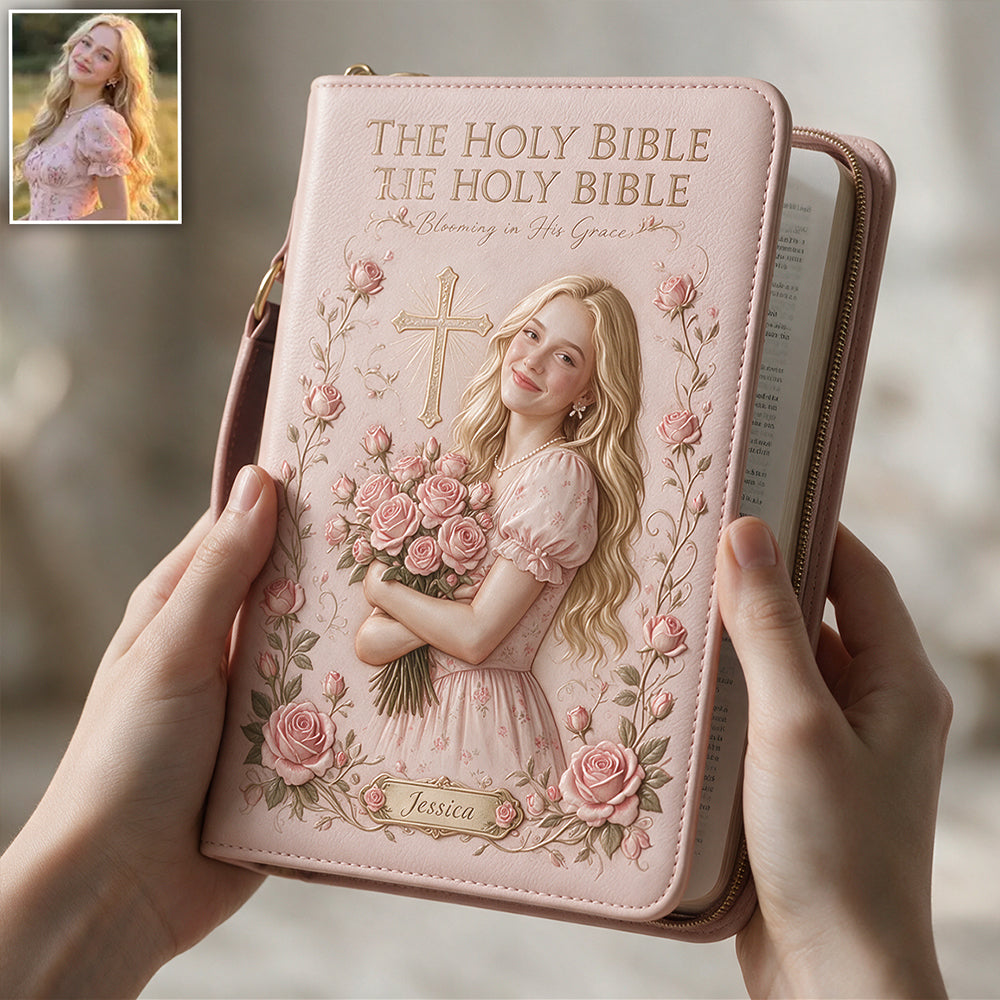 Personalized Older Latina Woman Leather Bible Cover Bag, Christian Gift for Mom Grandma Wife
