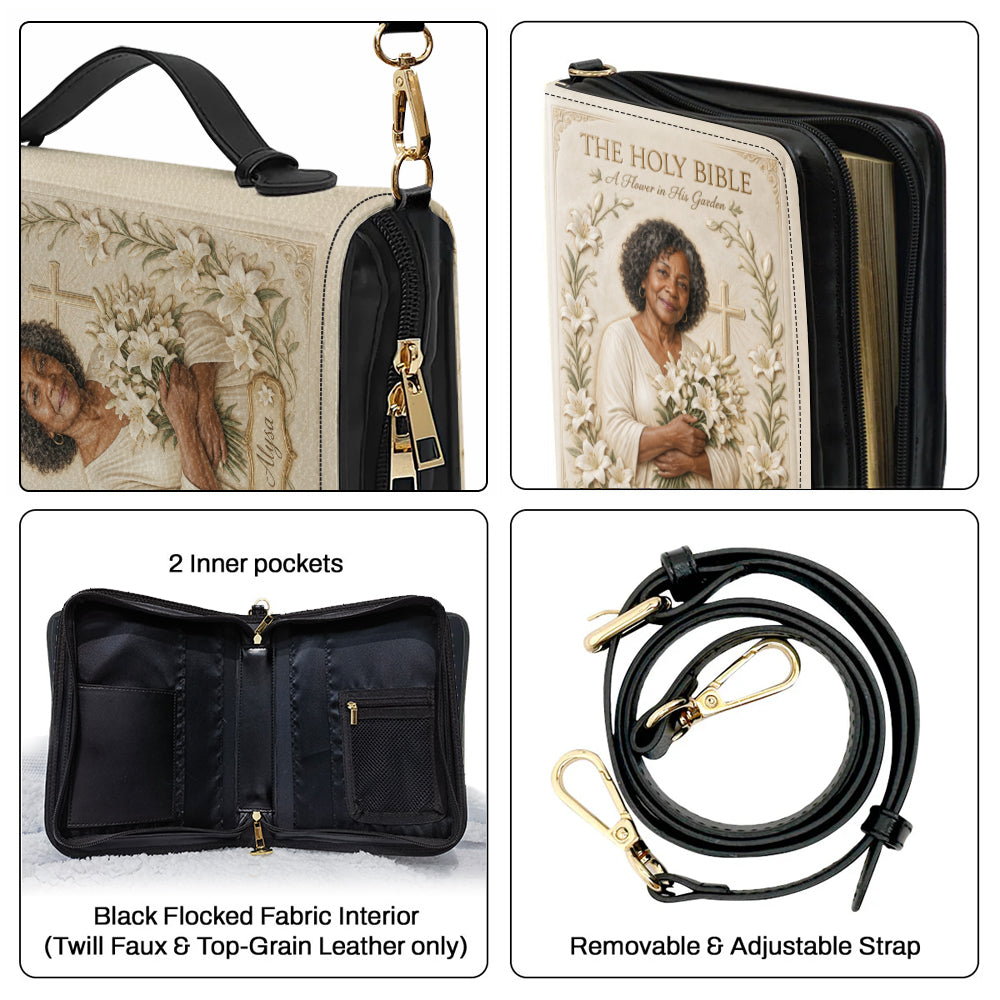 Personalized Middle-Aged Black Woman Christian Leather Bible Cover Bag Gift