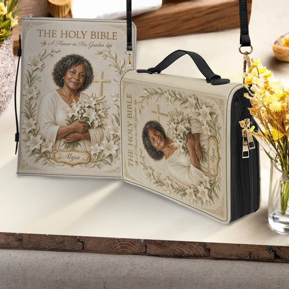 Personalized Middle-Aged Woman Christian Leather Bible Cover Bag, Gift for Mom Grandma Wife