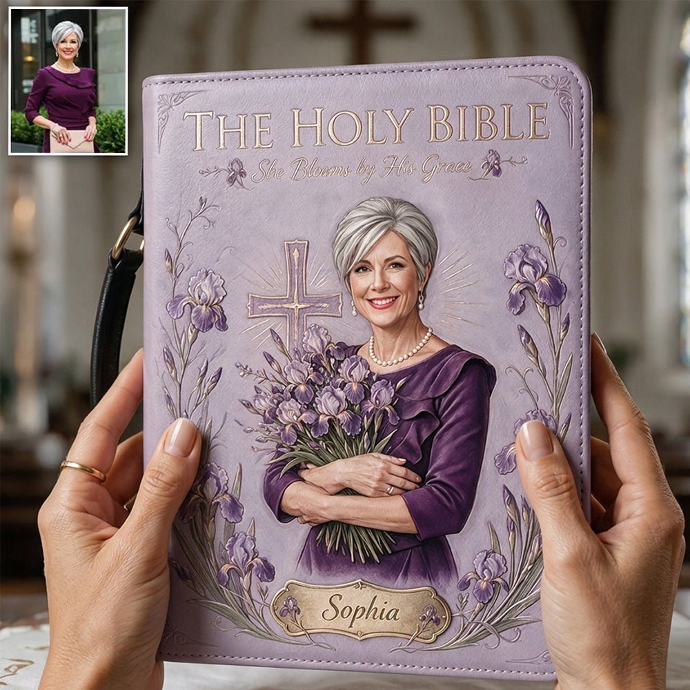 Personalized Middle-Aged Woman Christian Leather Bible Cover Bag, Gift for Mom Grandma Wife