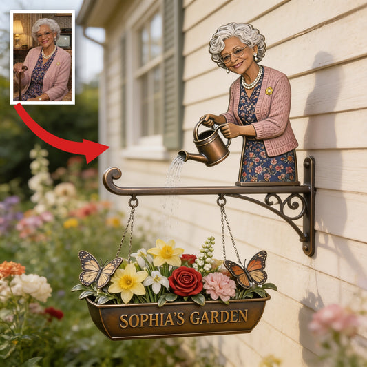 Custom Photo Older Black Woman Gardening Wooden Wall Mount Sign Garden Decor Gift