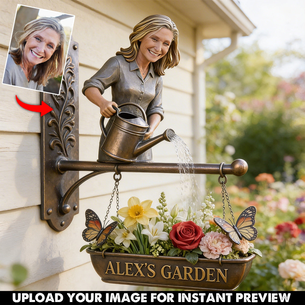 Custom Photo Middle-Aged Latina Woman Gardening Wooden Wall Mount Sign Garden Decor Gift