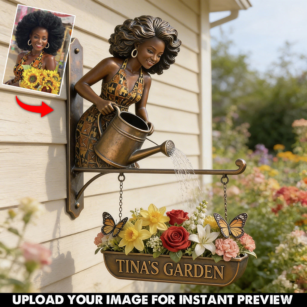 Custom Photo Older Latina Woman Gardening Wooden Wall Mount Sign, Garden Decor Gift