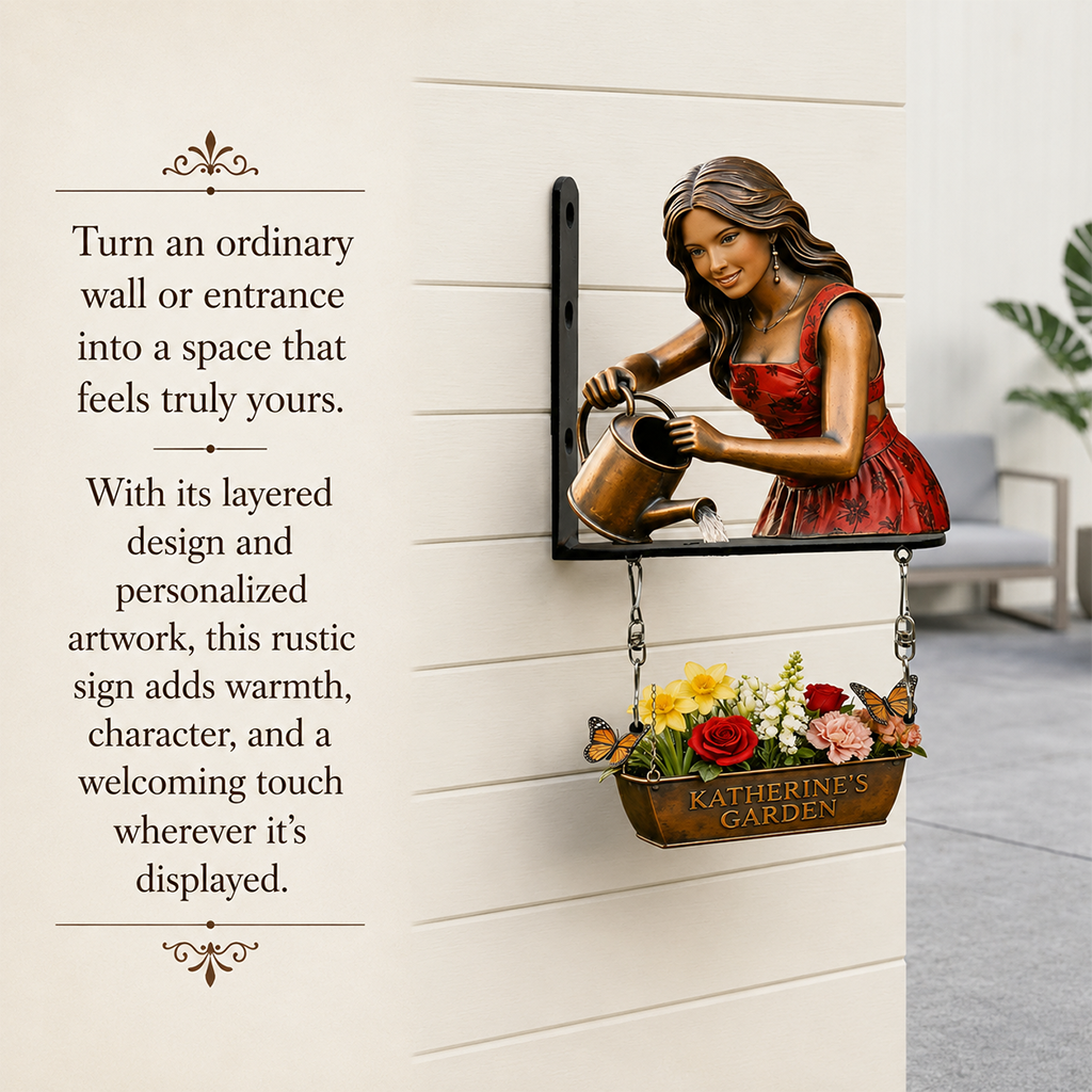 Custom Photo Older Latina Woman Gardening Wooden Wall Mount Sign, Garden Decor Gift