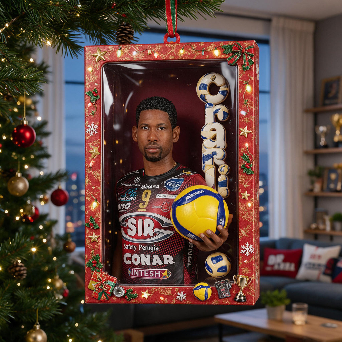 Personalized Black Man Volleyball Player Christmas Ornament