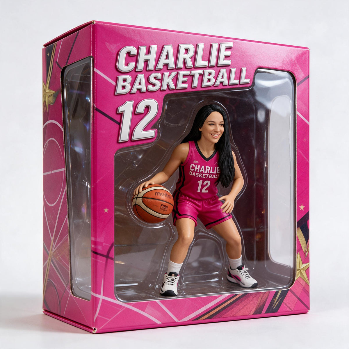 Personalized Latina Woman Basketball Player Acrylic Display Box Sports Keepsake