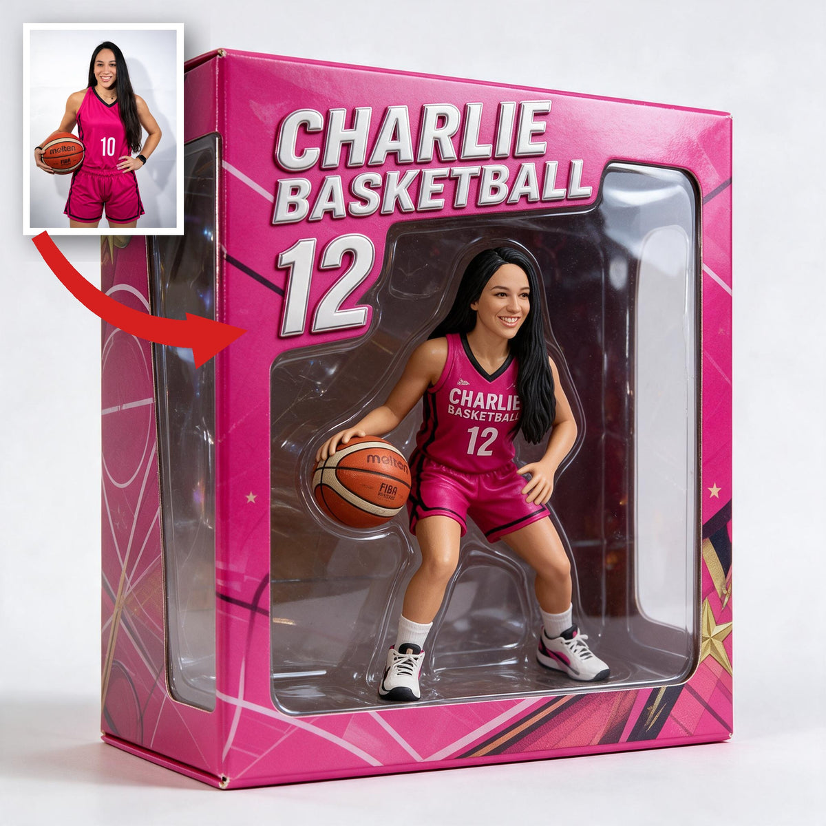Personalized Latina Woman Basketball Player Acrylic Display Box Sports Keepsake