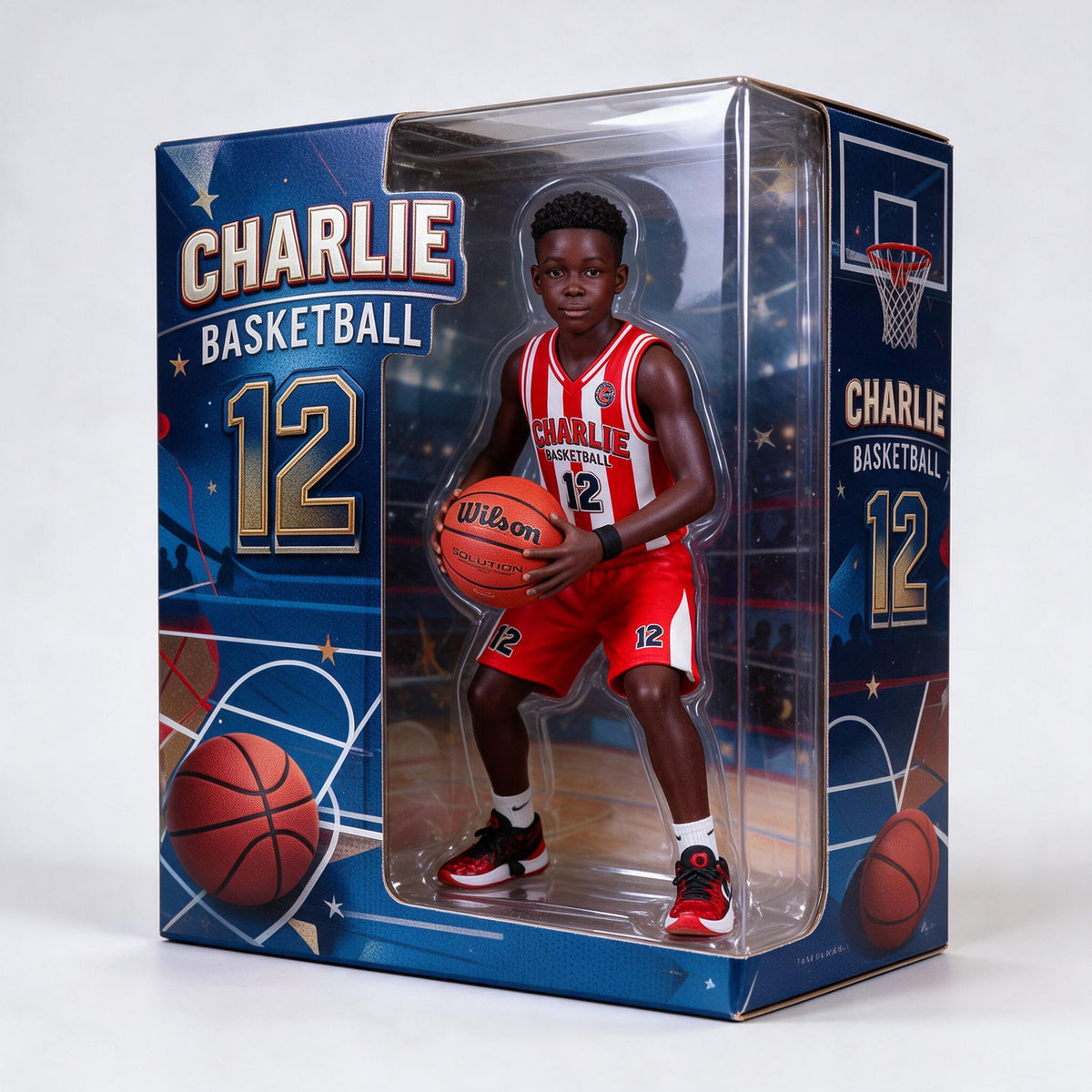 Personalized Black Male Youth Basketball Player Acrylic Display Box Sports Keepsake