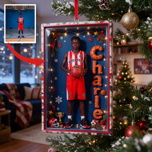 Personalized Christmas Black Male Youth Basketball Player Acrylic Ornament