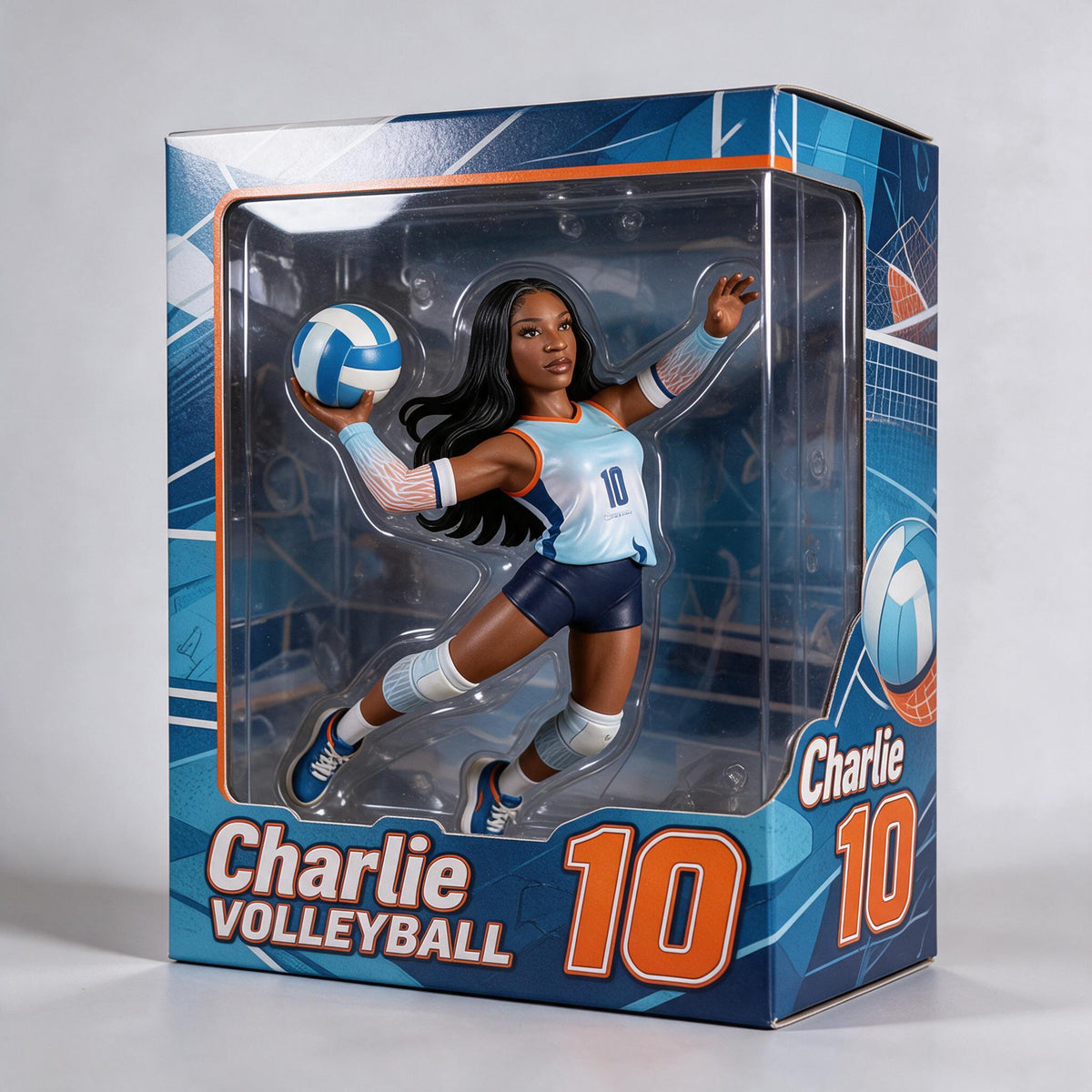Personalized Black Woman Volleyball Player 3D Acrylic Display Case Sports Keepsake