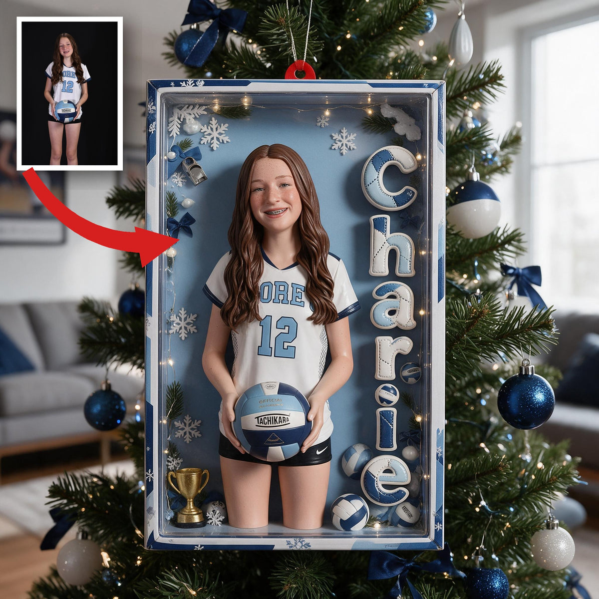 Personalized Female Youth Volleyball Player Christmas Ornament