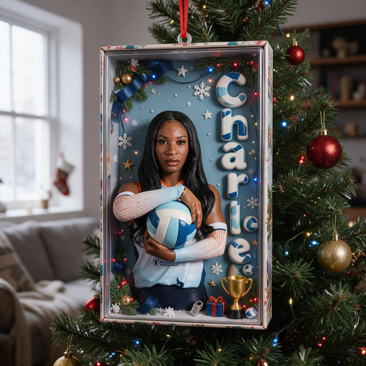 Personalized Black Woman Volleyball Player Christmas Ornament