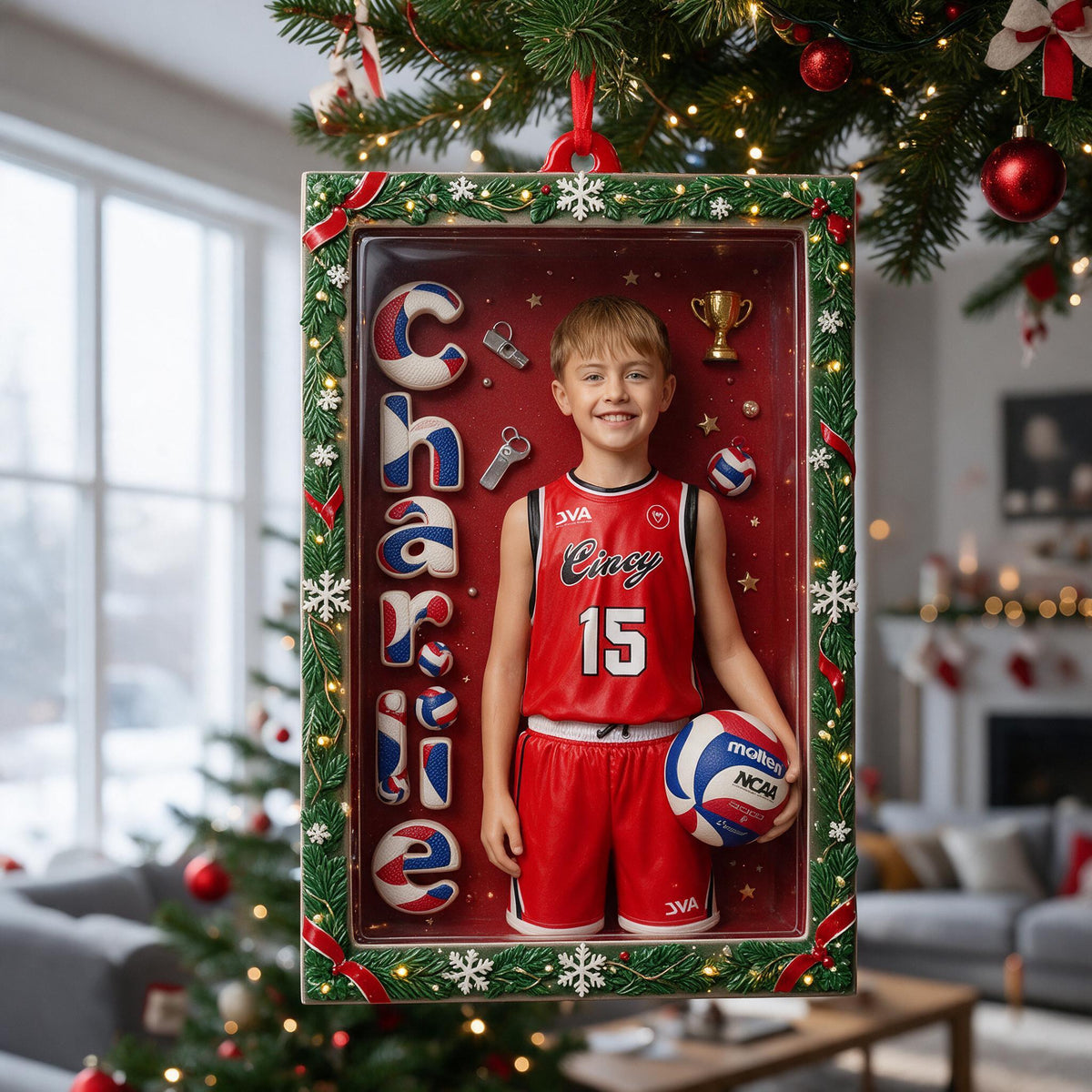Personalized Christmas Male Youth Volleyball Player Ornament Gift