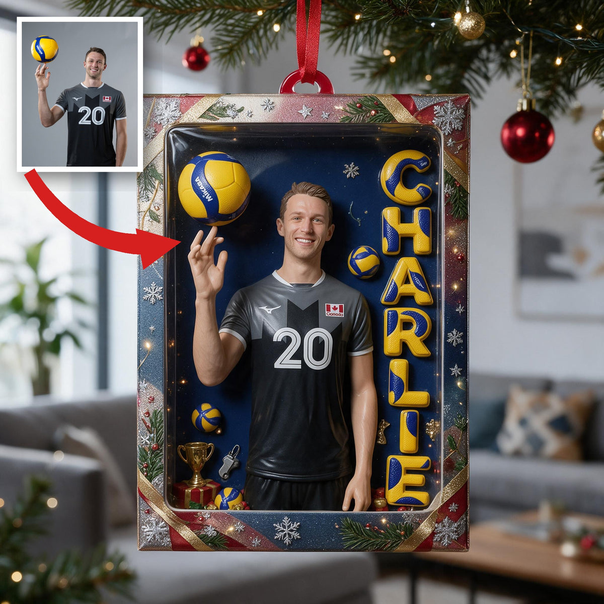 Personalized Christmas Latino Man Volleyball Player Acrylic Ornament Gift