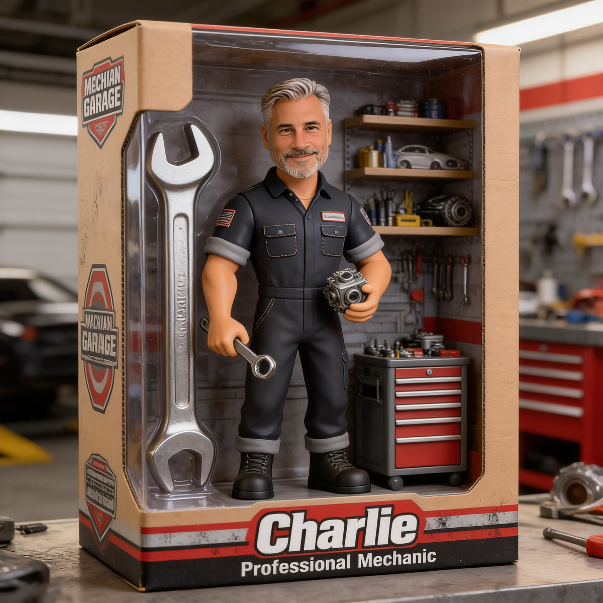 Personalized Middle-Aged Man Mechanic Custom Shaped Acrylic Plaque Garage Decor Gift