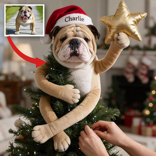 Personalized Christmas Fawn and White Adult Bulldog Posable Plush Doll
