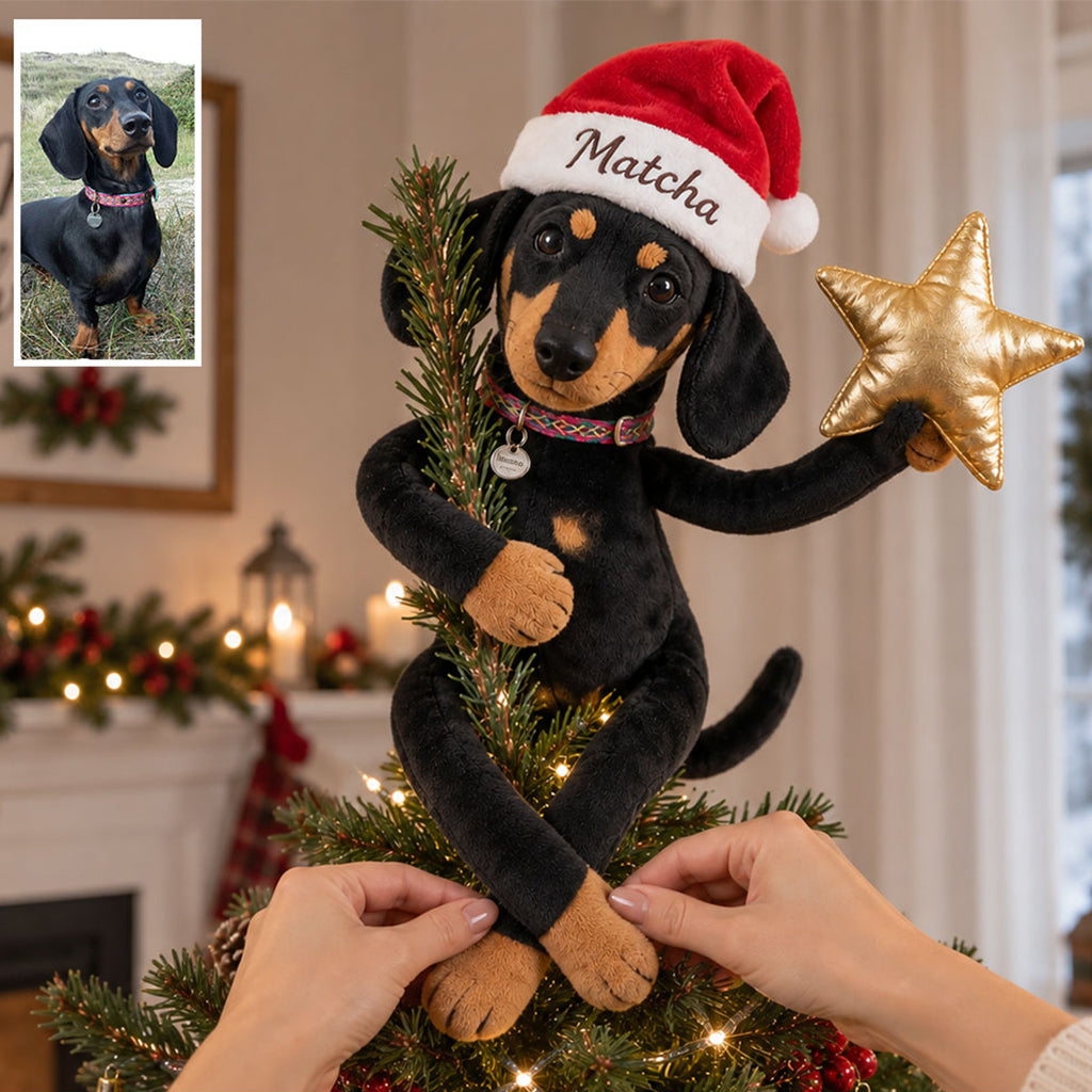 Personalized Christmas Black and Tan Dachshund Puppy Posable Plush Doll
