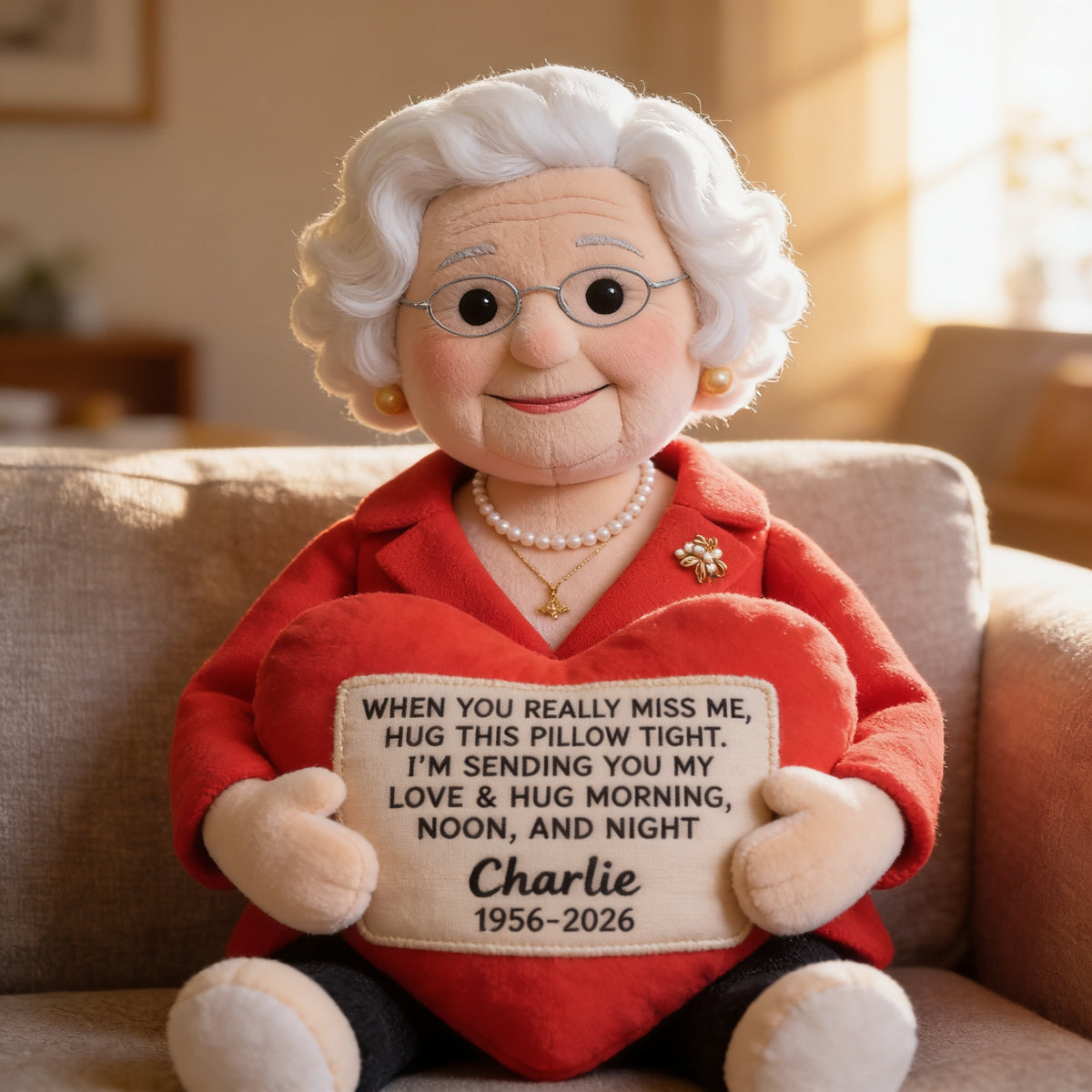 Personalized Older Woman Grandma Memorial Faux Fur Shaped Pillow