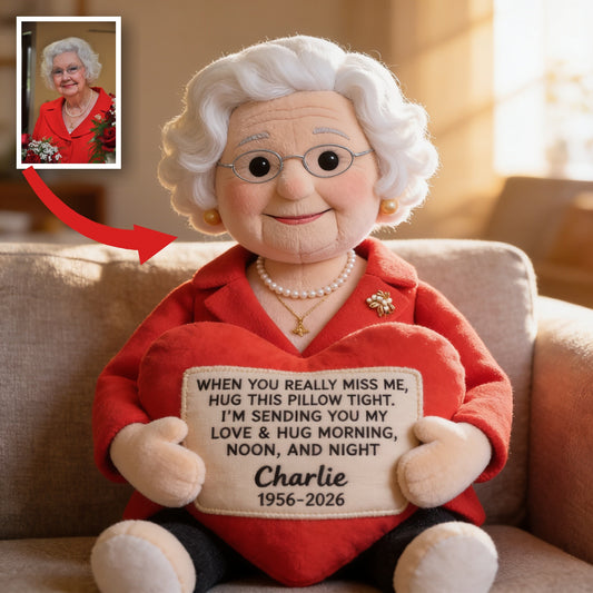 Personalized Older Woman Grandma Memorial Faux Fur Shaped Pillow