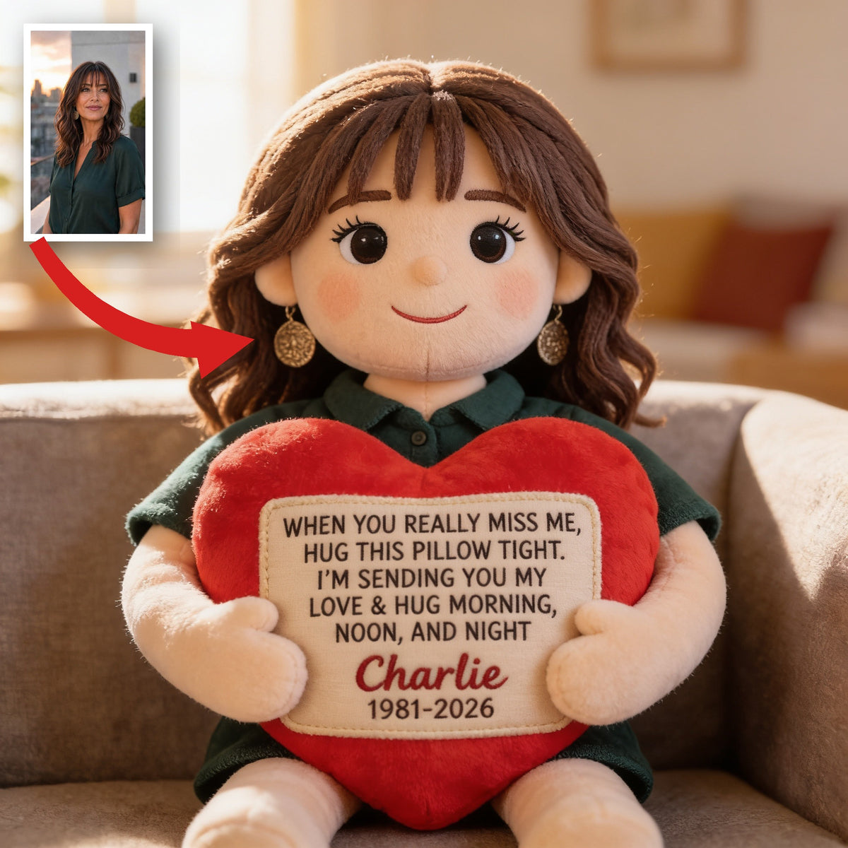 Personalized Middle-Aged Latina Woman Memorial Faux Fur Shaped Pillow, Mom Wife Keepsake