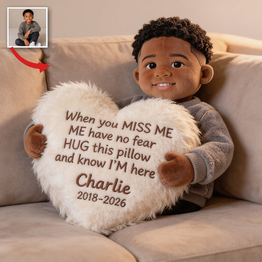 Personalized Black Little Boy Memorial Faux Fur Shaped Pillow