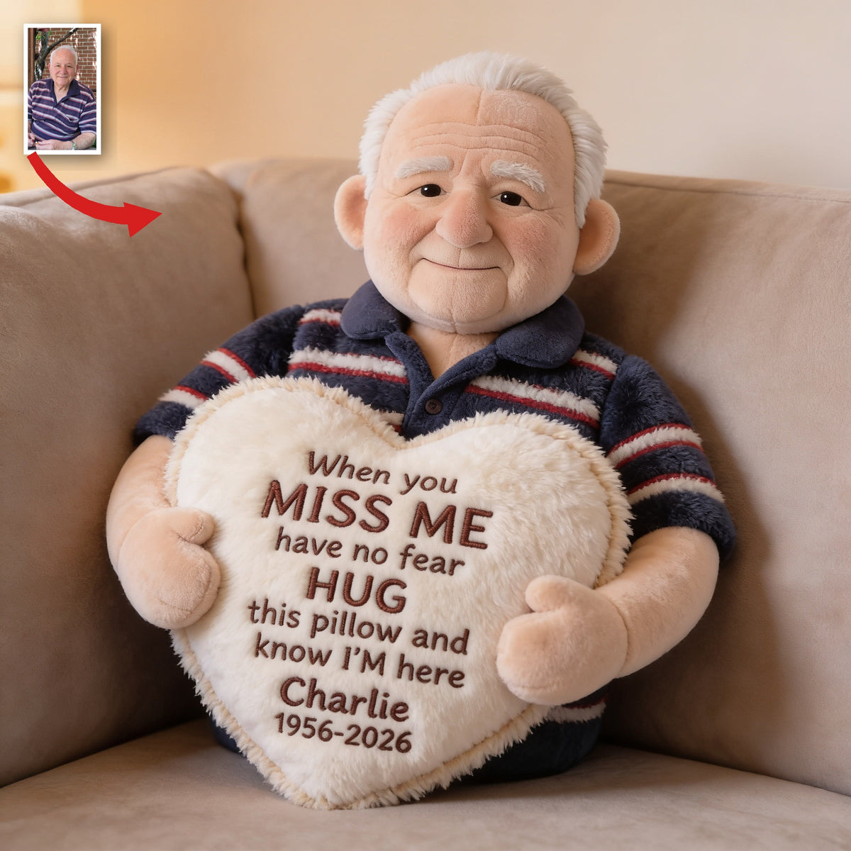 Personalized Older Man Grandpa Memorial Faux Fur Shaped Pillow