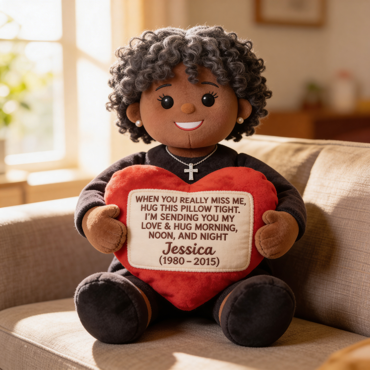 Personalized Black Woman Memorial Faux Fur Shaped Pillow Keepsake