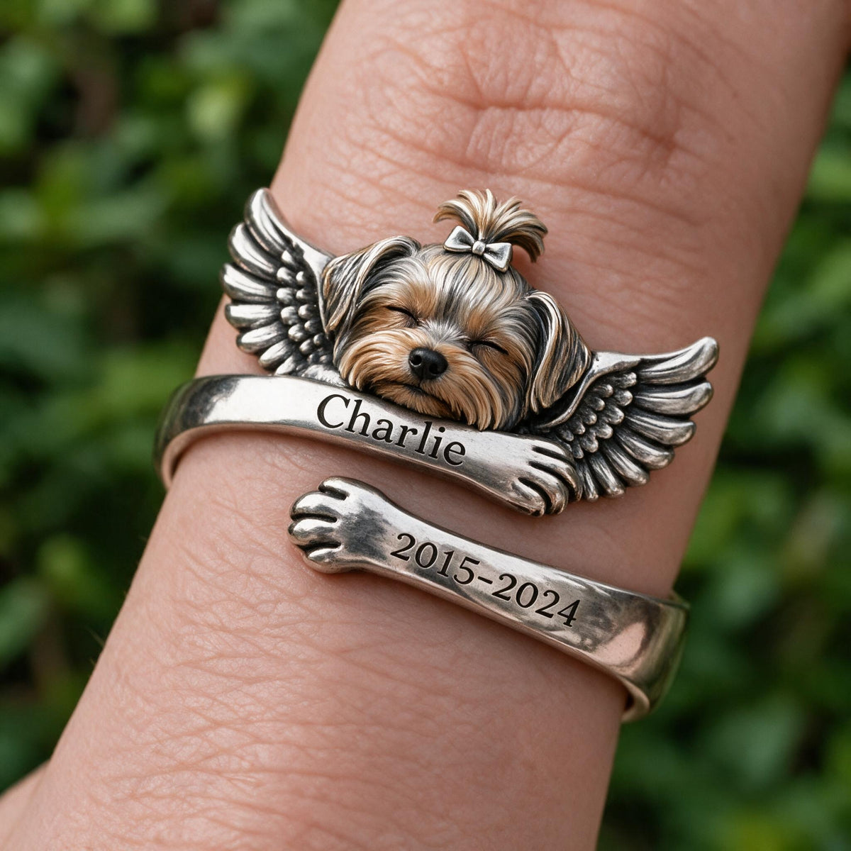 Personalized Yorkshire Terrier Memorial Adjustable Ring Pet Keepsake