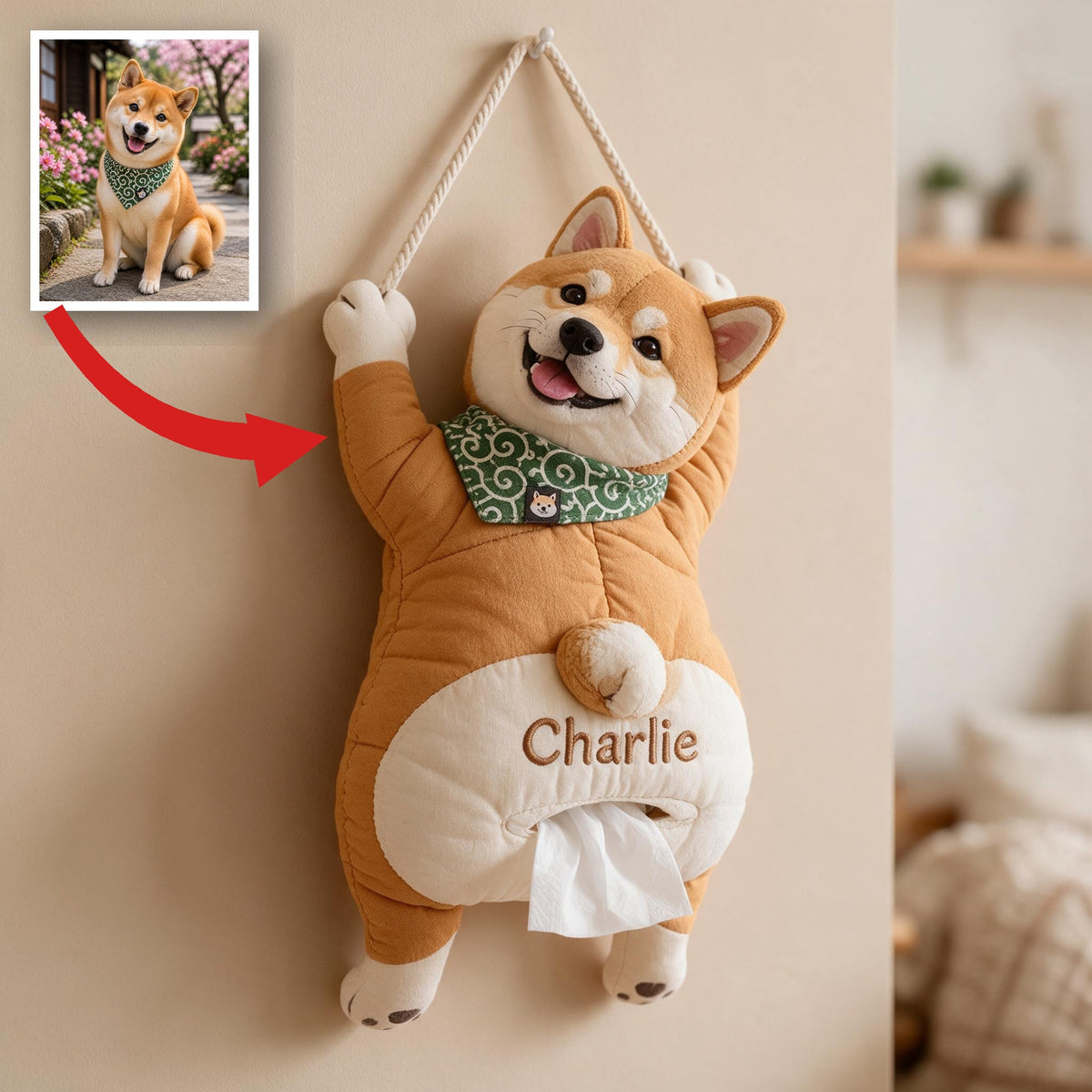 Personalized Tan and White Adult Shiba Inu Pull-Out Organizer Home Storage