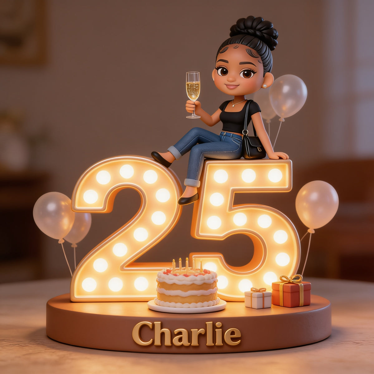 Personalized 25th Birthday Black Woman Custom Shaped Acrylic Plaque