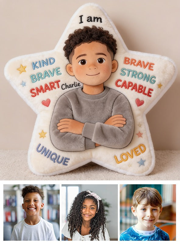 Personalized Black Little Boy Affirmation Star Pillow, Gift for Son Grandson Nephew