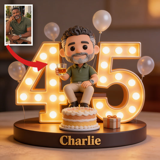 Personalized 45th Birthday Middle-Aged Black Man Custom Shaped Acrylic Plaque Gift for Dad Grandpa
