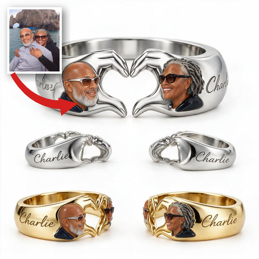 Personalized Anniversary Middle-Aged Black Couple Adjustable Heart Ring Gift