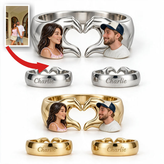 Personalized 5th Anniversary Latino Couple Hand Heart Adjustable Ring
