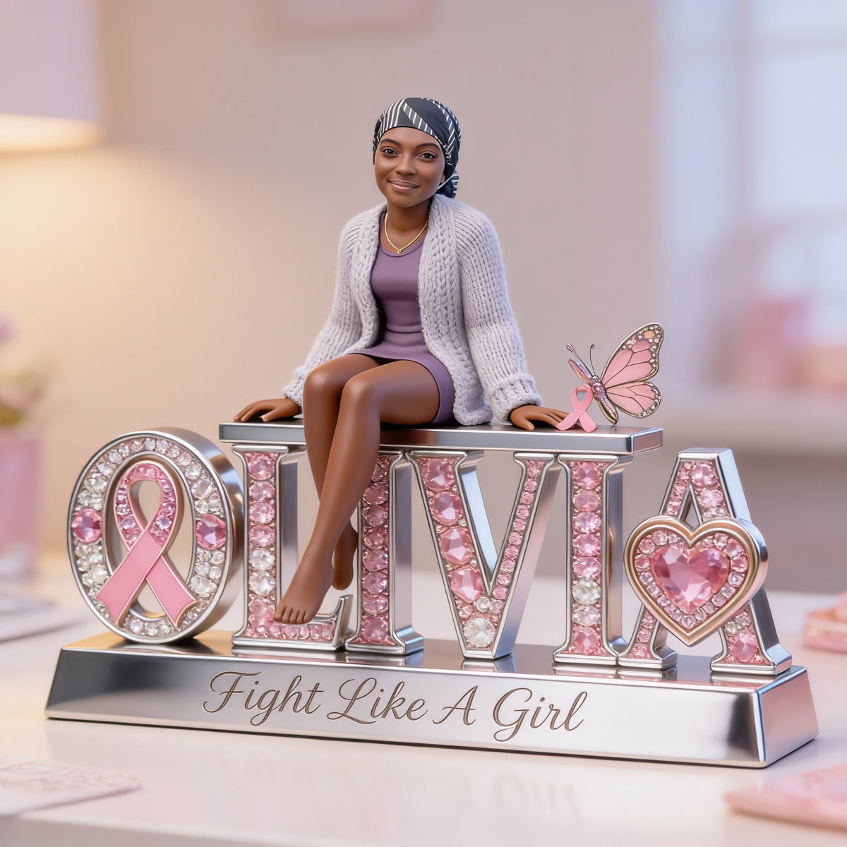 Custom Photo Breast Cancer Awareness Black Breast Cancer Woman Shaped Acrylic Plaque