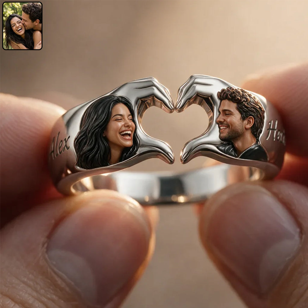 Personalized Wedding Anniversary Black Couple Heart Ring Gift for Husband Wife