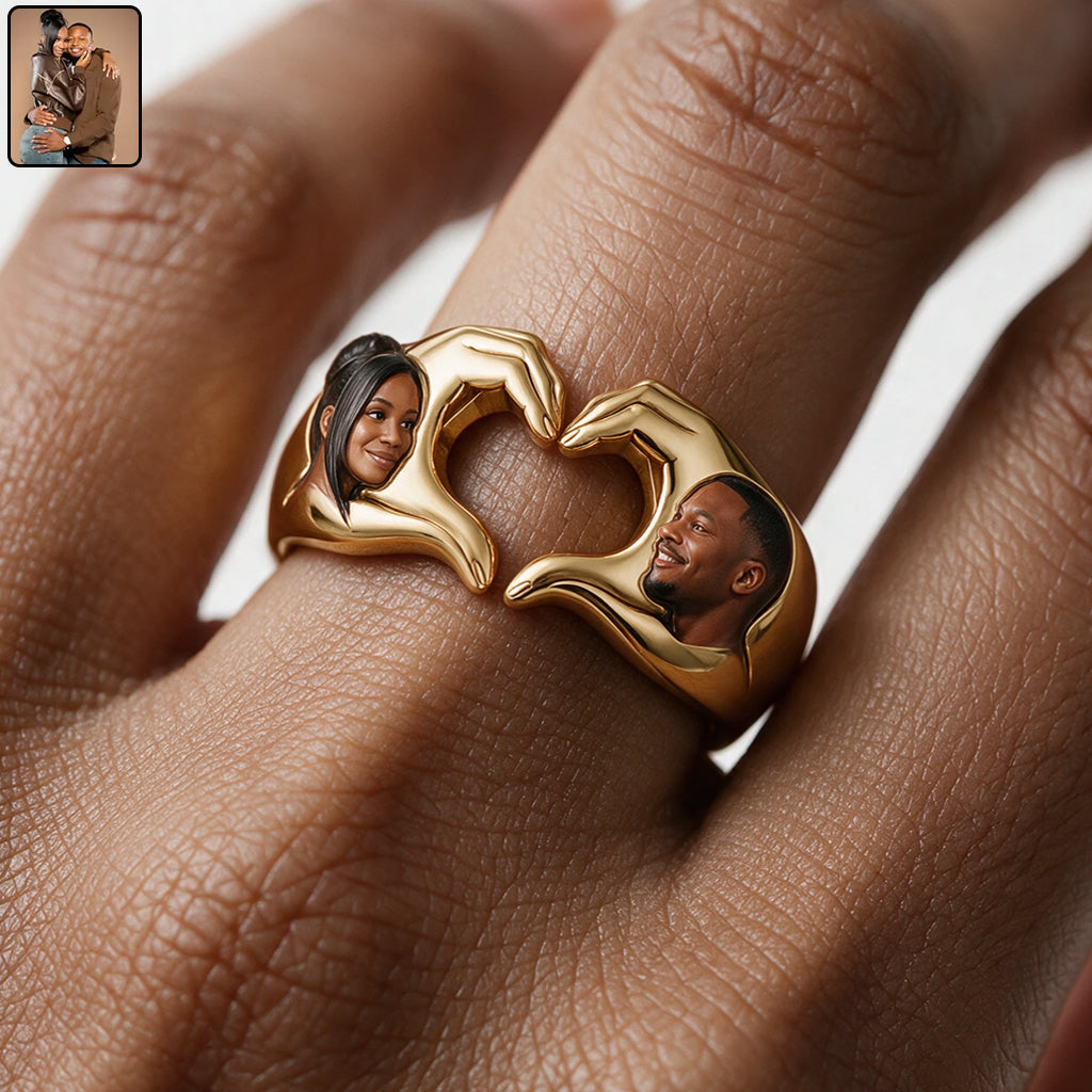Personalized 5th Anniversary 2021 Black Couple Adjustable Heart Ring