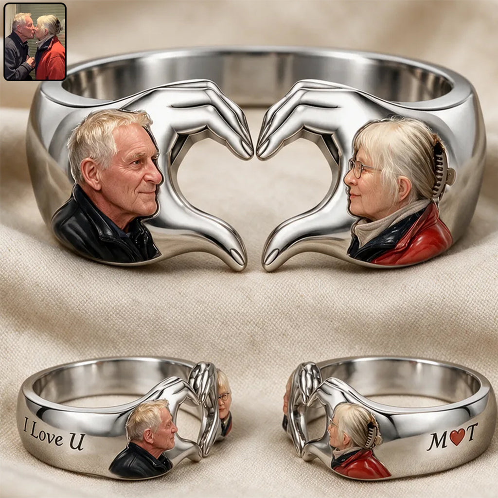 Personalized Wedding Anniversary Black Couple Heart Ring Gift for Husband Wife