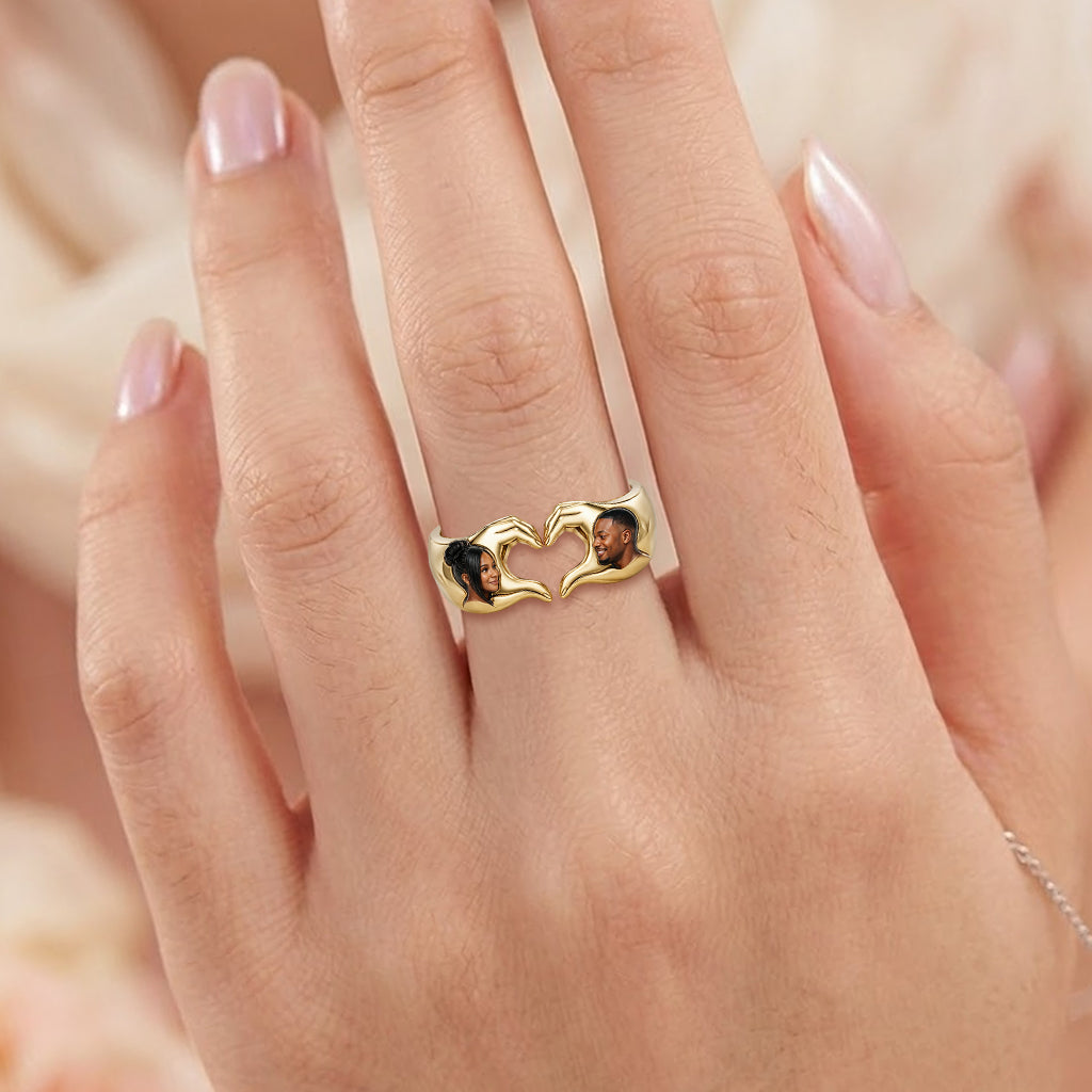 Personalized 5th Anniversary 2021 Black Couple Adjustable Heart Ring