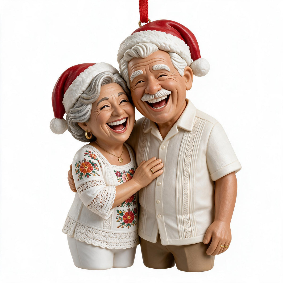 Custom Photo Christmas Older Latino Couple Caricature Ornament Gift